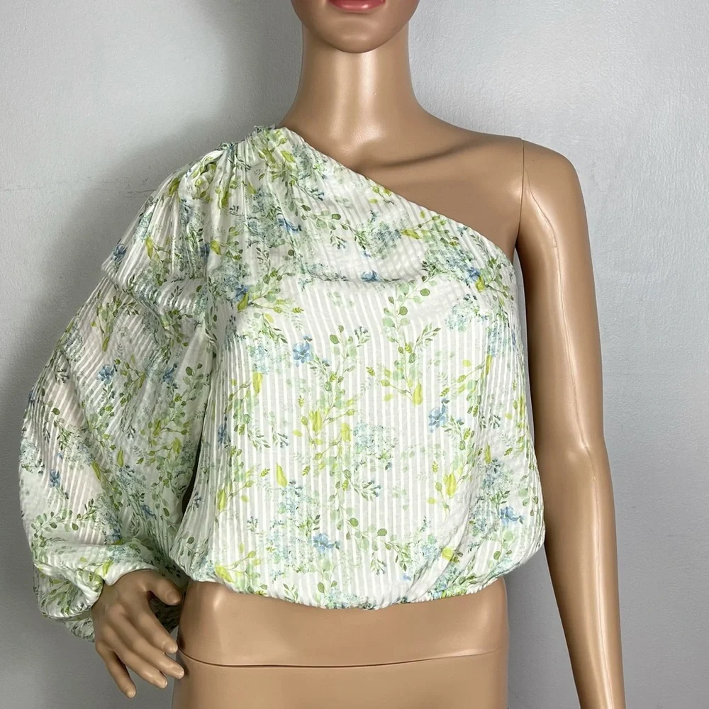 NEW CAMI NYC FLORAL PRINT ONE-SHOULDER TOP - Picture 2 of 6